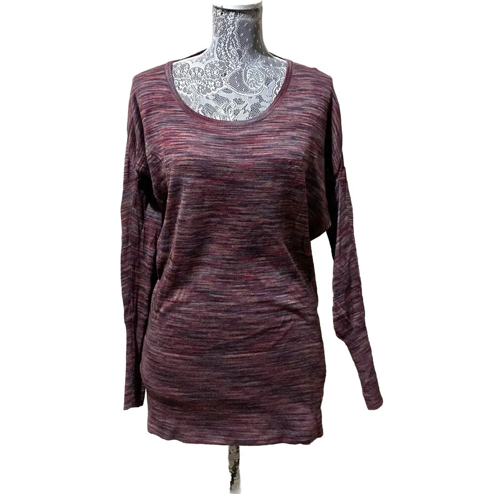 Guess by Marciano Womens S Burgundy Marled Wool Blend Dolman Sleeve Sweater Top